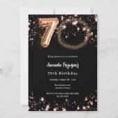 Goldenes Foto der Schwarzen Rose zum 70. Geburtsta Einladung (Vorderseite)