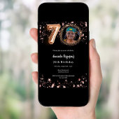 Goldenes Foto der Schwarzen Rose zum 70. Geburtsta Einladung