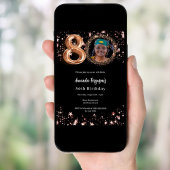 Goldenes Foto der Schwarzen Rose zum 80. Geburtsta Einladung