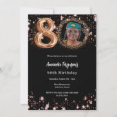 Goldenes Foto der Schwarzen Rose zum 80. Geburtsta Einladung (Vorderseite)