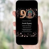 Goldenes Foto der Schwarzen Rose zum 90. Geburtsta Einladung