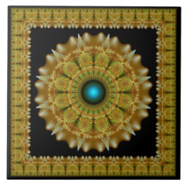 Goldenes Fraktal gerahmte Ornament Mandala Fliese