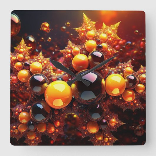 Goldenes Fraktal Quadratische Wanduhr (Vorderseite)