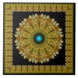 Goldenes fraktales gerahmtes Ornament Mandala Fliese