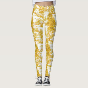 Goldenes französisches Land-Toile-Muster mit Sonne Leggings