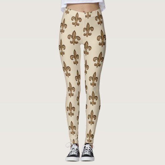 Goldenes französisches Lilien-Muster Leggings (Vorderseite)
