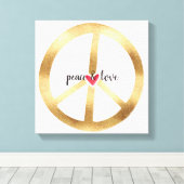 Goldenes Friedenszeichen mit Herz Leinwanddruck (Insitu (Holzboden))