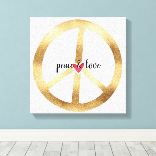 Goldenes Friedenszeichen mit Herz Leinwanddruck (Insitu (Holzboden))