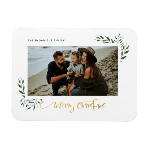Goldenes Frohe Weihnachten Drei Foto Feiertagsmagn Magnet