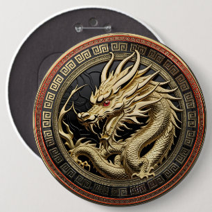 Goldenes geheiligtes östliches Drachenmedaillon Button