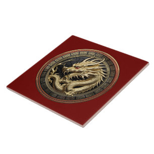Goldenes geheiligtes östliches Drachenmedaillon Fliese