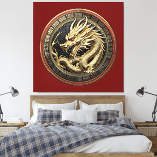 Goldenes geheiligtes östliches Drachenmedaillon Leinwanddruck