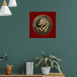 Goldenes geheiligtes östliches Drachenmedaillon Poster