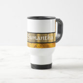 Goldenes gelbes Monogrammmuster Reisebecher (VorderseiteRechts)