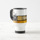 Goldenes gelbes Monogrammmuster Reisebecher (Vorderseite Links)