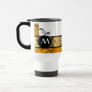 Goldenes gelbes Monogrammmuster Reisebecher