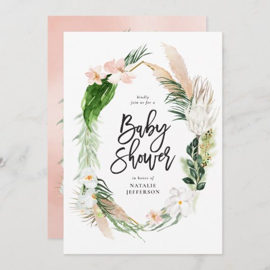 Goldenes, geometrisches Blattwerk Save The Date (Vorne/Hinten)