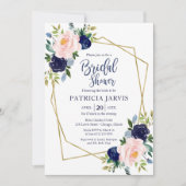 Goldenes geometrisches blaues Brautparty Einladung (Vorderseite)