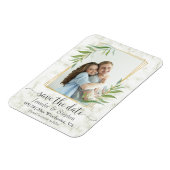 Goldenes geometrisches Foto Hochzeit speichern Sie Magnet (Linke Seite)