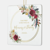 Goldenes geometrisches Foto Neue Eltern Erstes Wei Keramikornament (Links)