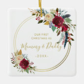 Goldenes geometrisches Foto Neue Eltern Erstes Wei Keramikornament (Vorderseite)