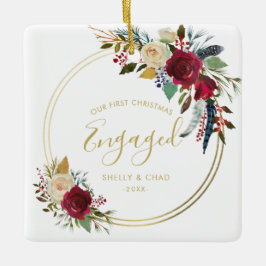 Goldenes geometrisches Foto Unser erstes Weihnacht Keramikornament