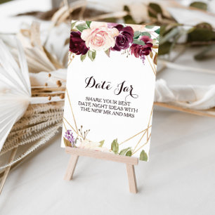 Goldenes geometrisches grünes Burgundy Floral Date Poster