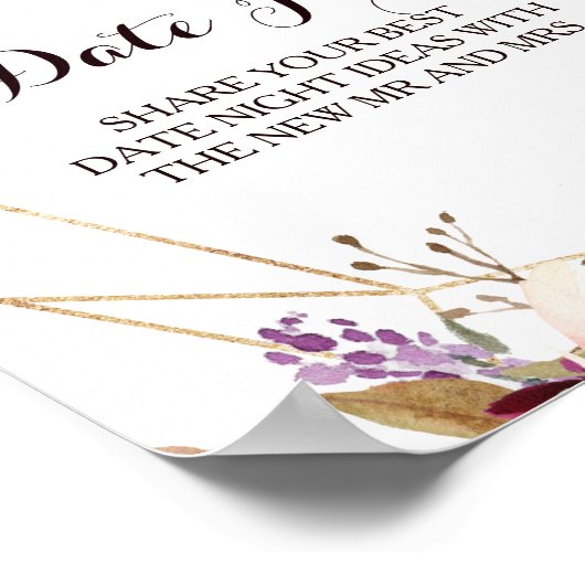 Goldenes geometrisches grünes Burgundy Floral Date Poster (Ecke)