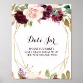 Goldenes geometrisches grünes Burgundy Floral Date Poster (Vorne)