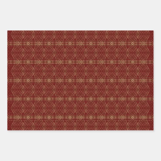 Goldenes geometrisches Muster und Burgund Geschenkpapier Set (Vorderseite 2)