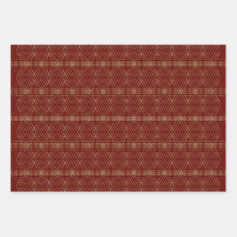Goldenes geometrisches Muster und Burgund Geschenkpapier Set