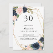 Goldenes geometrisches Winter Floral 30. Geburtsta Einladung (Vorderseite)