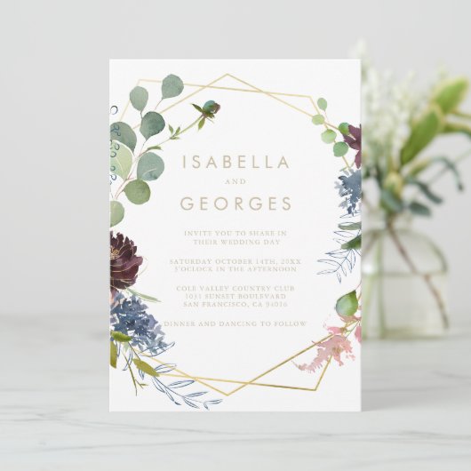 Goldenes geometrisches Zurück und Front-Formal-Hoc Einladung (Stehend Vorderseite)