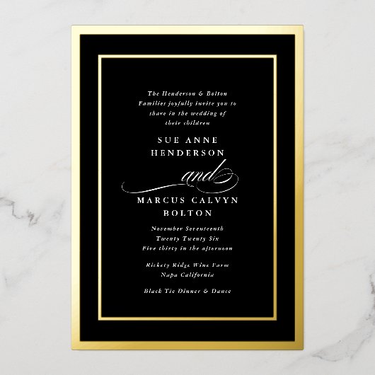 Goldenes Gerahmt | Elegante formale Kalligraphie H Folieneinladung (Vorderseite)