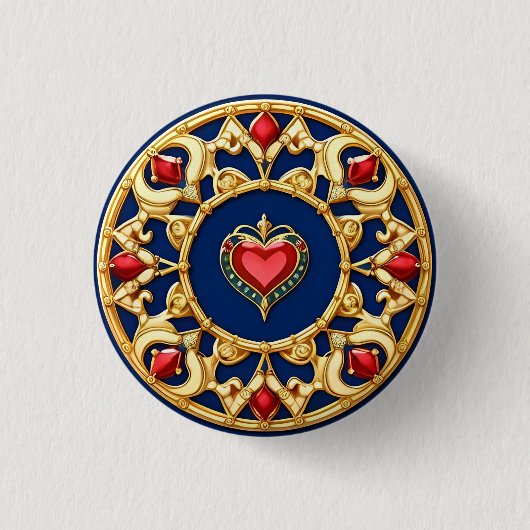 Goldenes Gerahmtes Herzmotiv mit Verziertem Design Button (Vorderseite)