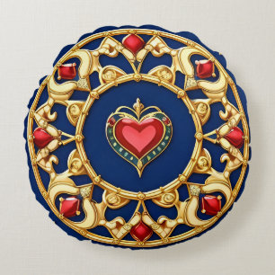Goldenes Gerahmtes Herzmotiv mit Verziertem Design Rundes Kissen