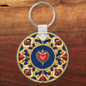 Goldenes Gerahmtes Herzmotiv mit Verziertem Design Schlüsselanhänger (Vorderseite)