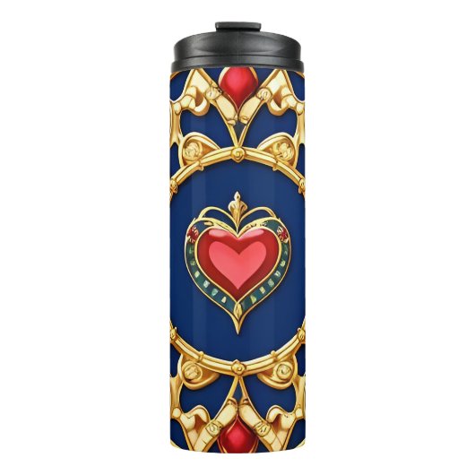 Goldenes Gerahmtes Herzmotiv mit Verziertem Design Thermosbecher (Vorderseite)