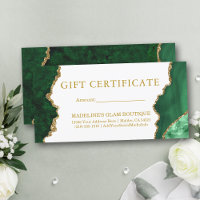 Goldenes Geschenkgutschein für grüne Marmor