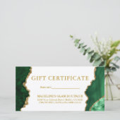 Goldenes Geschenkgutschein für grüne Marmor (Stehend Vorderseite)