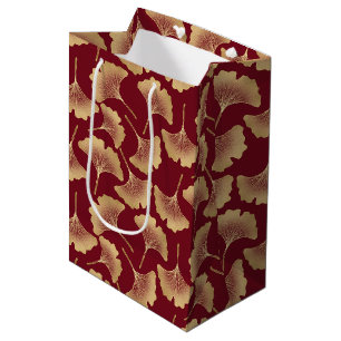 Goldenes Ginkgoblatt-Muster in Burgund für Botanik Mittlere Geschenktüte