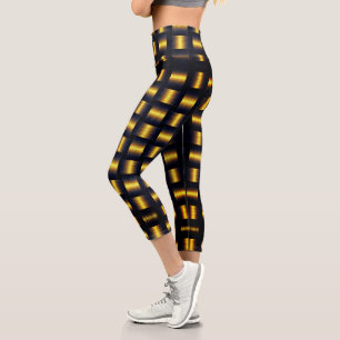 Goldenes Gitter Capri Leggings Schwarz und Gold