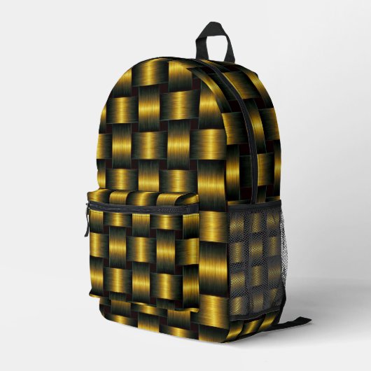 Goldenes Gitterdesign im Schwarz-Gold-Rucksack Bedruckter Rucksack (Rückseitige Ecke Rechts)