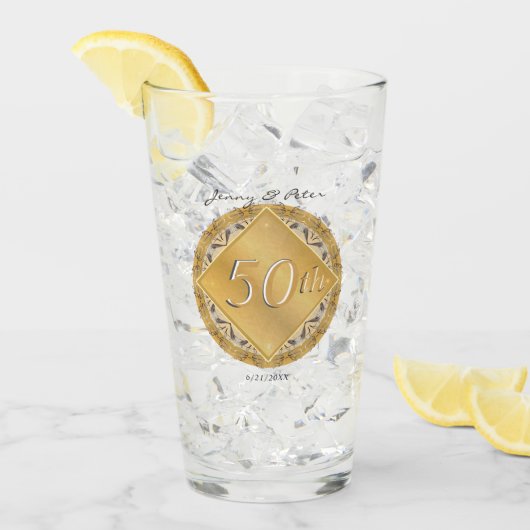 Goldenes Glass zum 50. Hochzeitstag Glas (Vorderseite Ice)