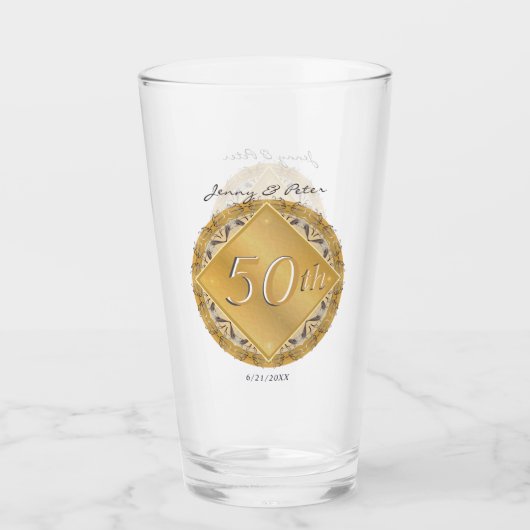 Goldenes Glass zum 50. Hochzeitstag Glas (Vorderseite)