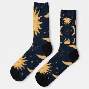Goldenes Gleichgewicht, Sonne & Mond Himmelsmuster Socken
