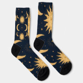 Goldenes Gleichgewicht, Sonne & Mond Himmelsmuster Socken (Rechts)