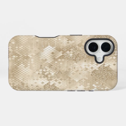 Goldenes Glitzer Extravagant geometrisches Muster iPhone 16 Hülle (Rückseite (Horizontal))