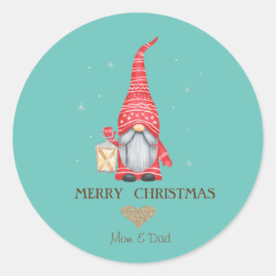 Goldenes Glitzer Herz, Gnome Schneeflocken Runder Aufkleber