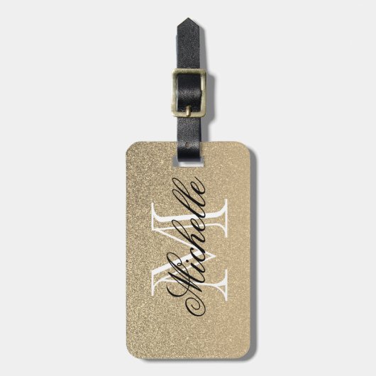 Goldenes Glitzer-Monogramm Gepäckanhänger (Vorderseite vertikal)